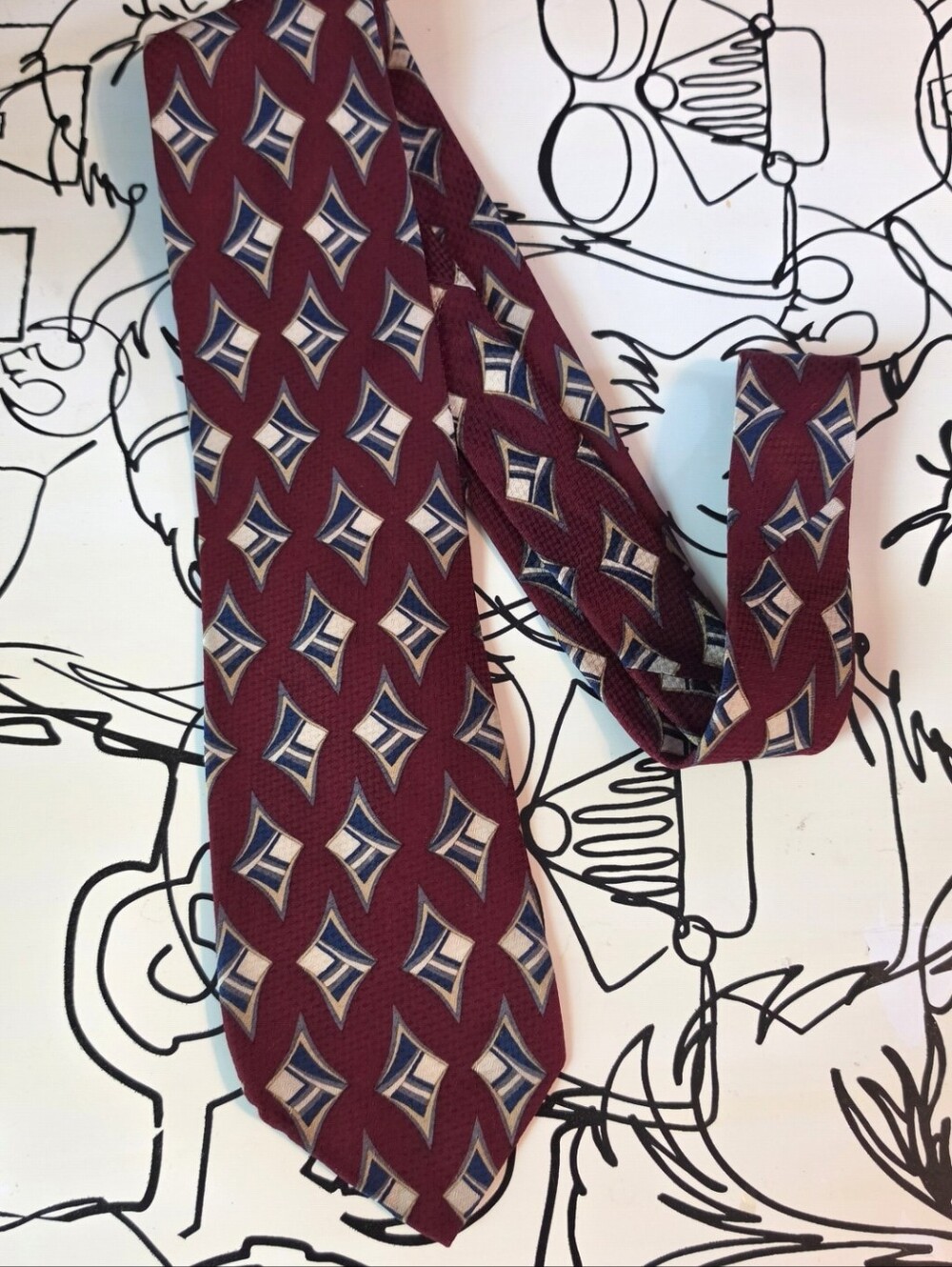 Vtg Ferrell Reed M Hyman Big & Tall Silk Tie Maroon Blue Diamond Extra Long 63"
